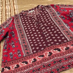 Tanzara Paisley Women's Top, Polyester, Button Front, Notched Neckline, XL